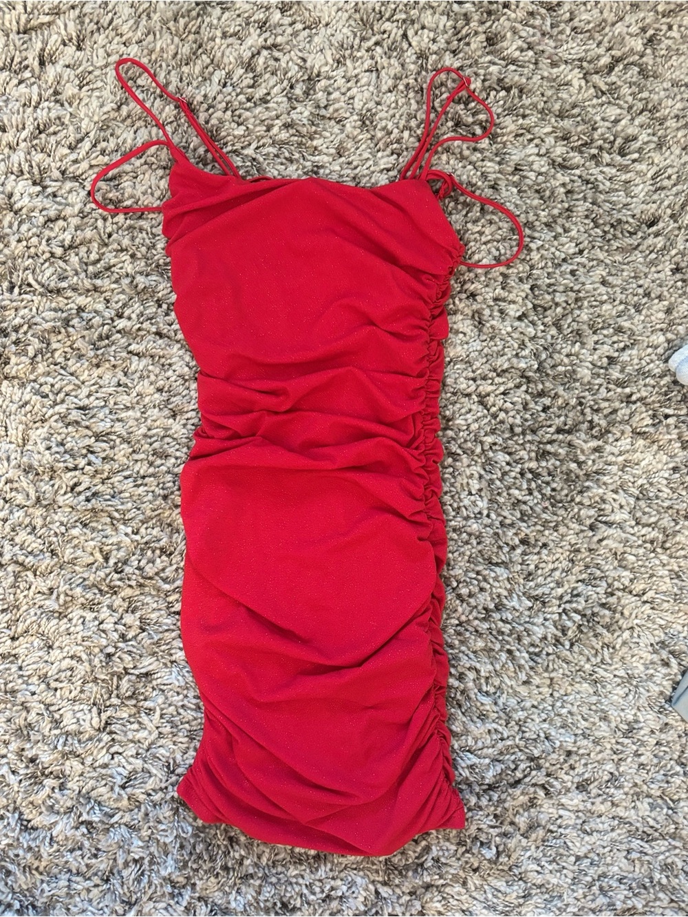 Never worn, Red Ruched Bodycon Mini Dress